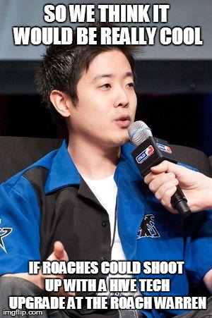 David Kim | SO WE THINK IT WOULD BE REALLY COOL IF ROACHES COULD SHOOT UP WITH A HIVE TECH UPGRADE AT THE ROACH WARREN | image tagged in david kim | made w/ Imgflip meme maker