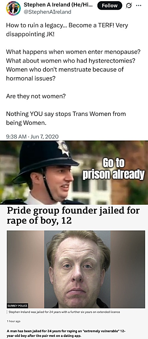 Mad people, mad results | Go to prison already | image tagged in funny,dark humor,transgender,tweets,jk rowling | made w/ Imgflip meme maker