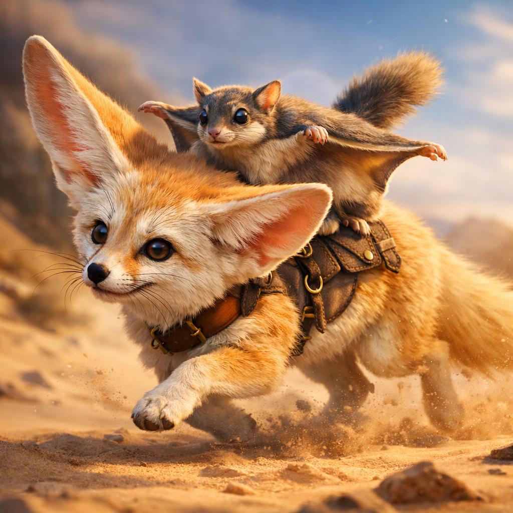 flying squirl on a fennec fox Blank Meme Template