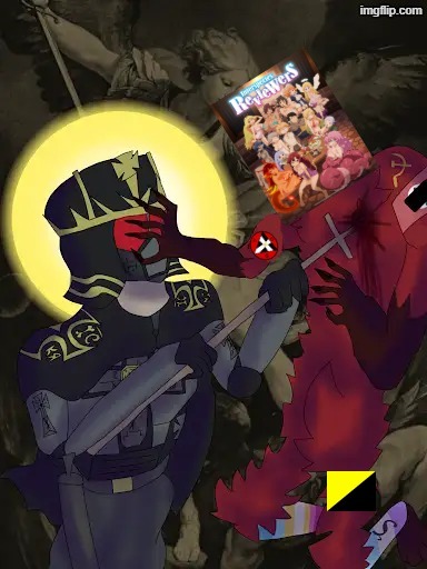 Vanquishing interspecies reviewers, anarcho capitalism, banderism, communism etc. | image tagged in anime,communists,communism,art,based,christian | made w/ Imgflip meme maker