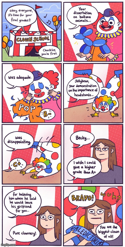 Clown school | image tagged in clown school,clown,school,headstand,comics,comics/cartoons | made w/ Imgflip meme maker