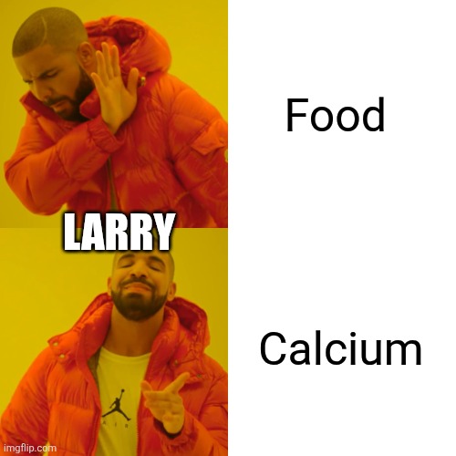 Larry craves calcium | Food; LARRY; Calcium | image tagged in memes,drake hotline bling | made w/ Imgflip meme maker