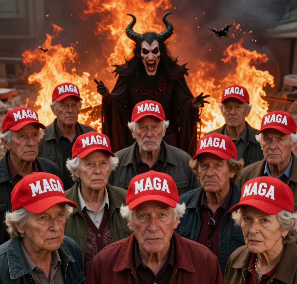 MAGAts burning in Hell with Satan laughing Blank Meme Template