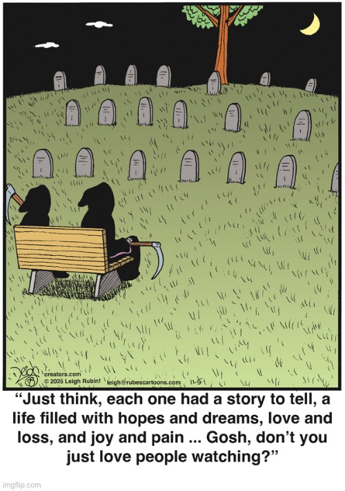 Rubes | image tagged in comics,rubes,grim reaper,cemetery,a story to tell,people watching | made w/ Imgflip meme maker