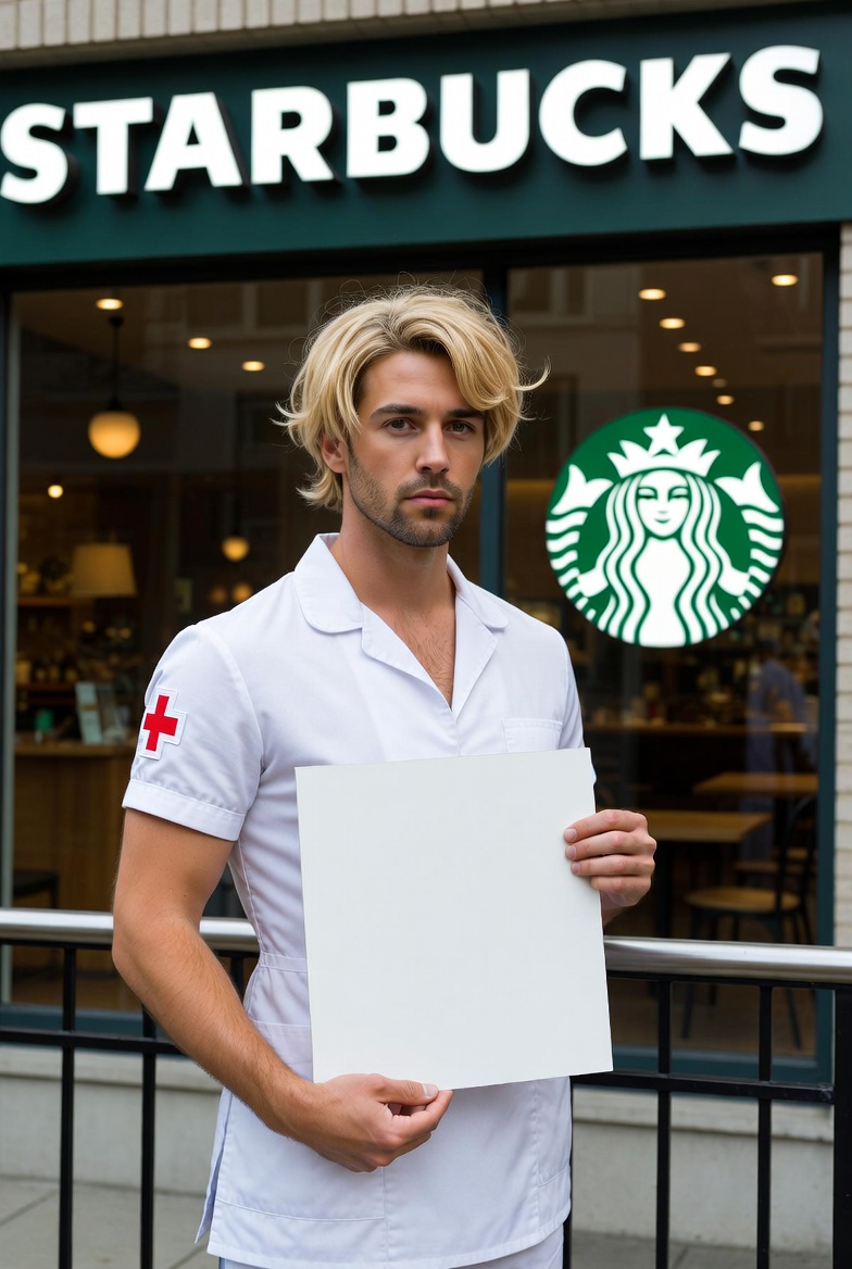 Fat Lame Fastlane Male Nurse blonde wig Starbucks Blank Meme Template