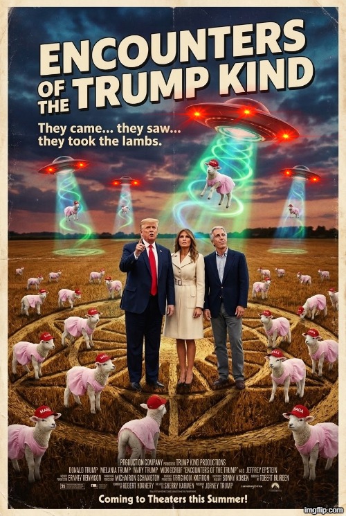 ENCOUNTER OF THE TRUMP KIND | image tagged in trump,jeffrey epstein,melania trump,ufo,alien,abduction | made w/ Imgflip meme maker