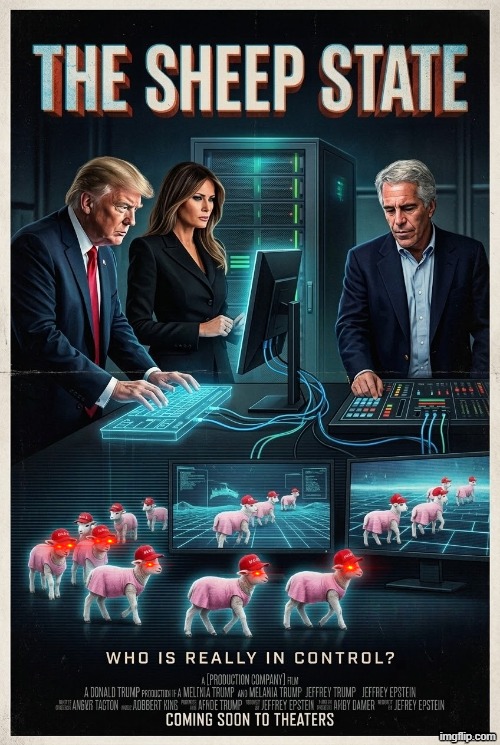 THE SHEEP STATE | image tagged in trump,melania,jeffrey epstein,sheep,epstein,deep state | made w/ Imgflip meme maker