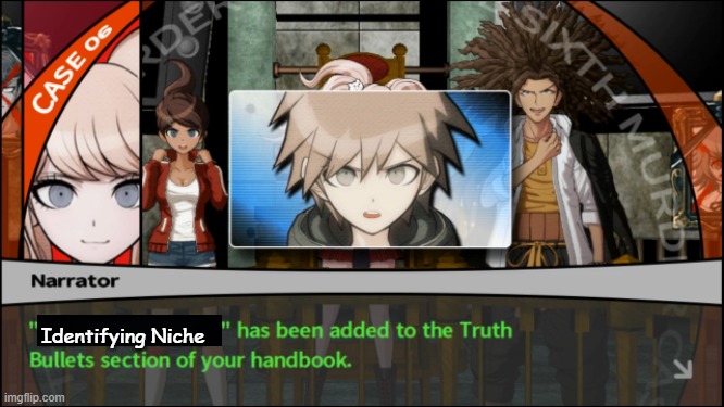 truth bullets danganronpa | Identifying Niche | image tagged in truth bullets danganronpa | made w/ Imgflip meme maker
