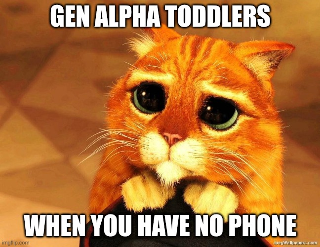 Puss in Boots Shrek cat begging | GEN ALPHA TODDLERS; WHEN YOU HAVE NO PHONE | image tagged in puss in boots shrek cat begging | made w/ Imgflip meme maker