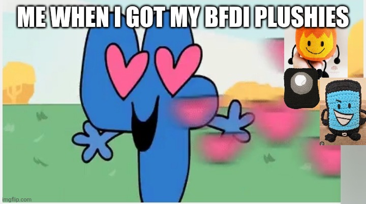 Huh! (See plushies) RAAAAAAAAAAAAAAAAAA? | ME WHEN I GOT MY BFDI PLUSHIES | image tagged in love xd | made w/ Imgflip meme maker