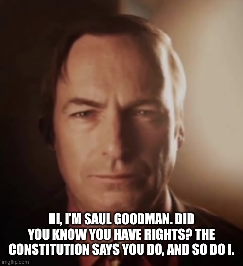 3D saul | HI, I’M SAUL GOODMAN. DID YOU KNOW YOU HAVE RIGHTS? THE CONSTITUTION SAYS YOU DO, AND SO DO I. | image tagged in 3d saul | made w/ Imgflip meme maker