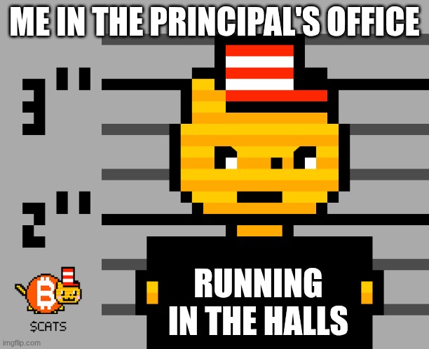 Free $CATS | ME IN THE PRINCIPAL'S OFFICE; RUNNING IN THE HALLS | image tagged in free cats | made w/ Imgflip meme maker