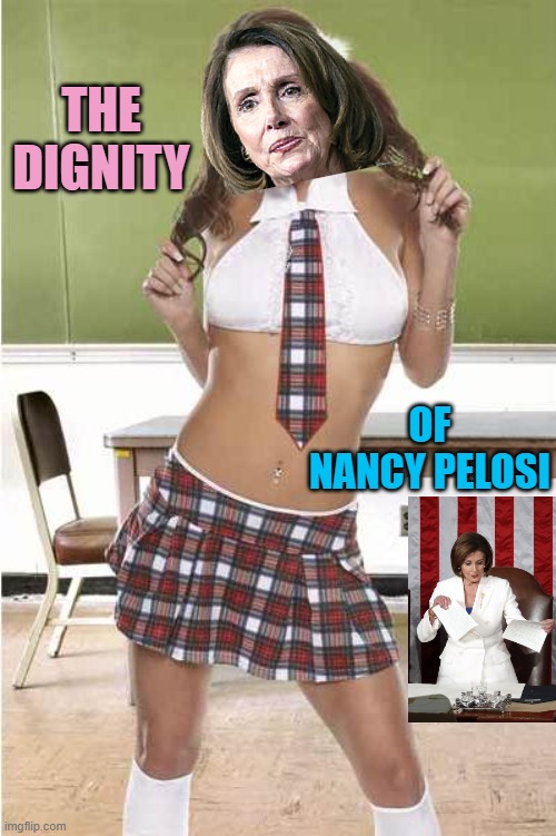 THE DIGNITY OF NANCY PELOSI | image tagged in catholic school girl | made w/ Imgflip meme maker