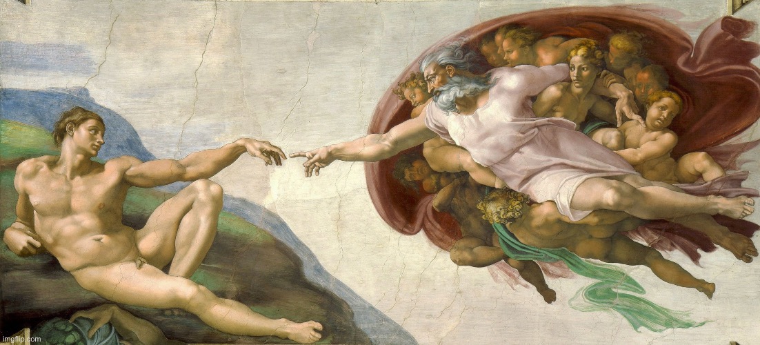 God giving life to Adam | image tagged in god giving life to adam | made w/ Imgflip meme maker