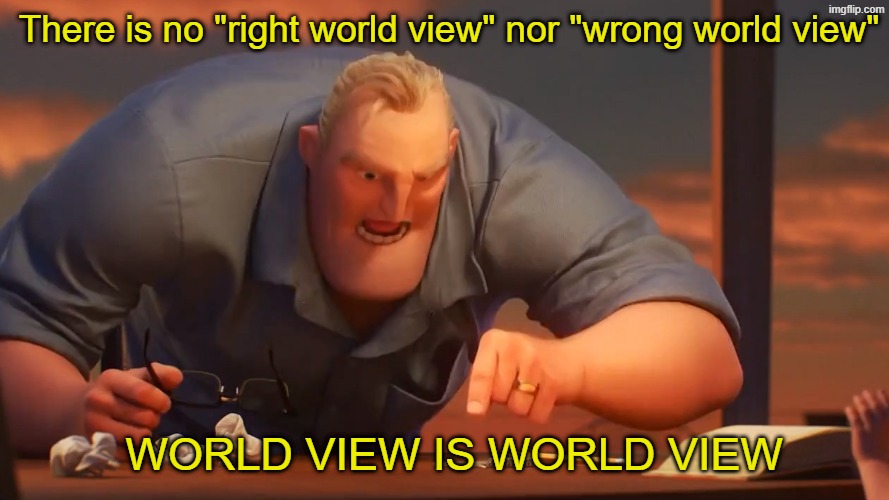There is no "right world view" nor "wrong world view" WORLD VIEW IS WORLD VIEW | image tagged in math is math | made w/ Imgflip meme maker