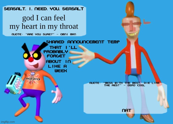 my heart and my mind is racing | god I can feel my heart in my throat | image tagged in planet dob themed shared announcement temp | made w/ Imgflip meme maker