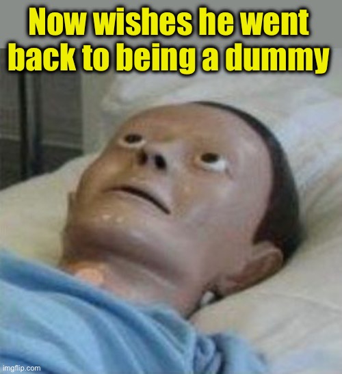 cpr dummy | Now wishes he went back to being a dummy | image tagged in cpr dummy | made w/ Imgflip meme maker