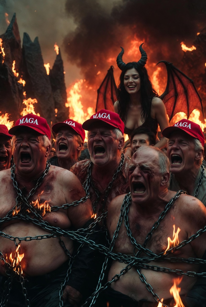MAGAts burning in Hell with Satan laughing Blank Meme Template