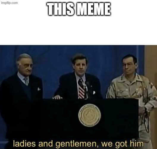 ladies and gentlemen we got him | THIS MEME | image tagged in ladies and gentlemen we got him | made w/ Imgflip meme maker