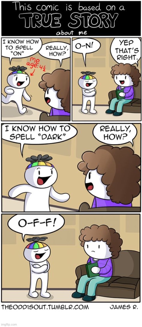 The Odd 1s Out | image tagged in comics,the odd 1s out,mother and son,spelling,on and off,dark | made w/ Imgflip meme maker