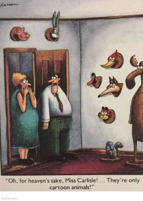He’s quite the hunter… | image tagged in the far side,comics,trophies,heads,cartoon characters,hunter | made w/ Imgflip meme maker