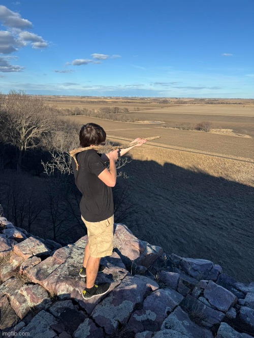 Firing my rocket launcher stick atop a cliff | made w/ Imgflip meme maker