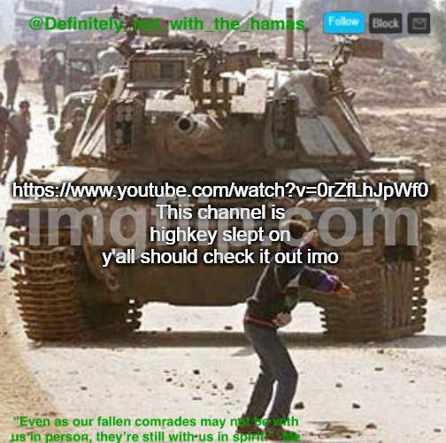 Idk I just like it | https://www.youtube.com/watch?v=0rZfLhJpWf0 This channel is highkey slept on y'all should check it out imo | image tagged in definitely_not_with_the_hamas announcement template | made w/ Imgflip meme maker