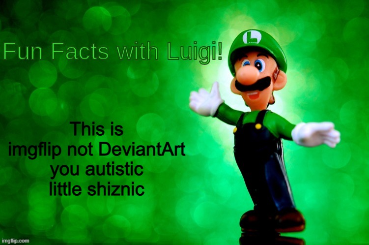 This is imgflip not DeviantArt you autistic little shiznic | image tagged in fun facts with luigi | made w/ Imgflip meme maker