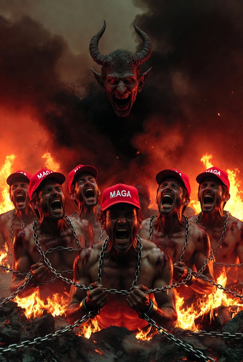 MAGAts burning in Hell with Satan laughing Blank Meme Template