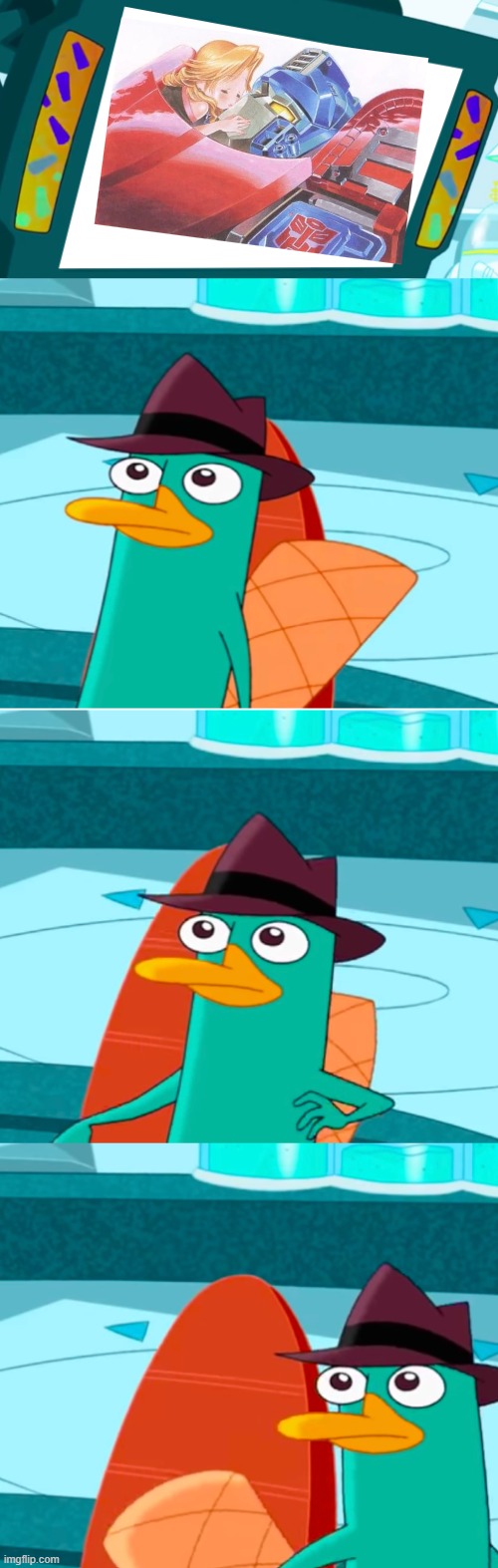 Perry the Platypus reaction to this cringe kiss players | image tagged in perry leaves monitor,phineas and ferb,perry the platypus,manga,transformers | made w/ Imgflip meme maker