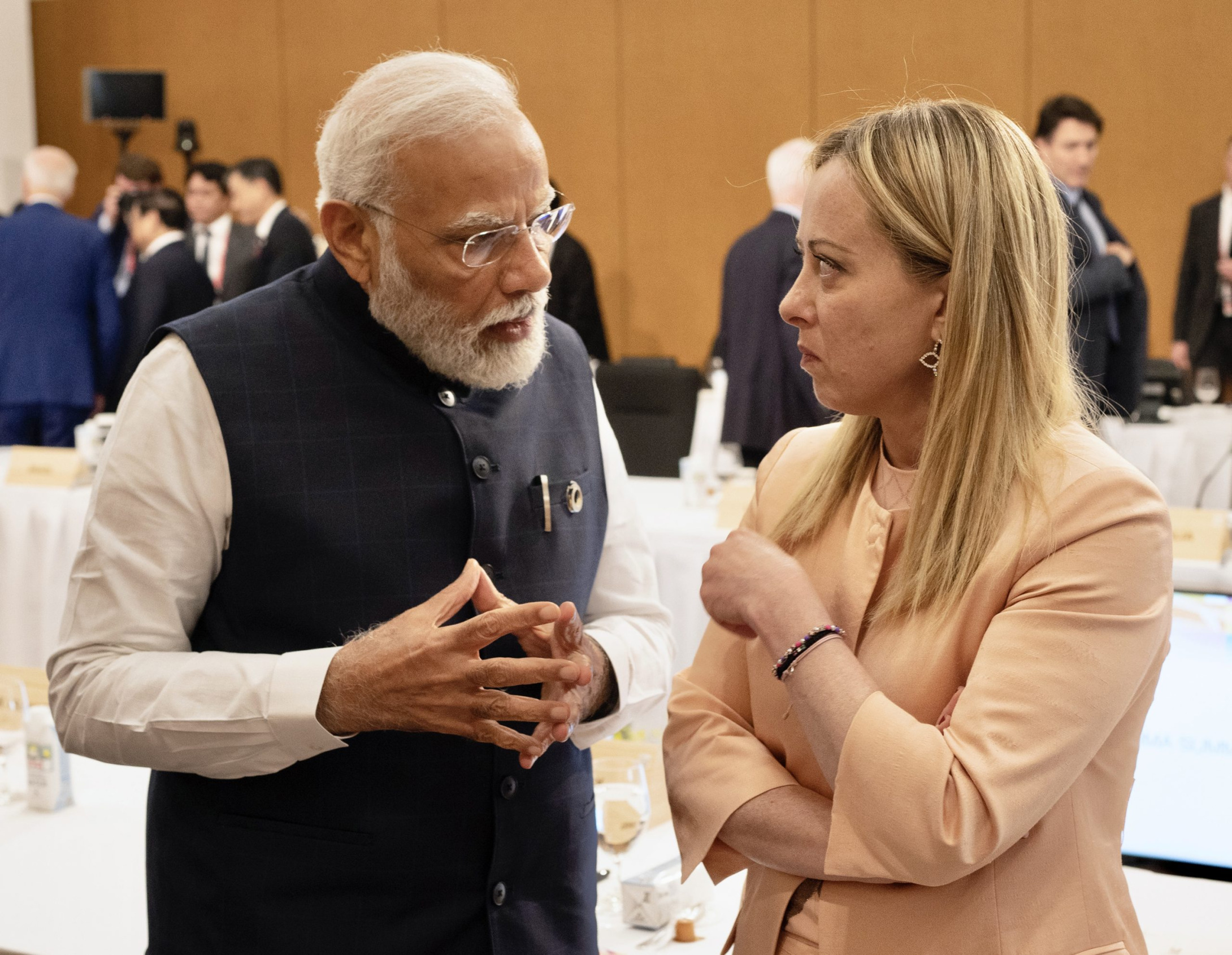 Modi and Meloni discussing Blank Meme Template