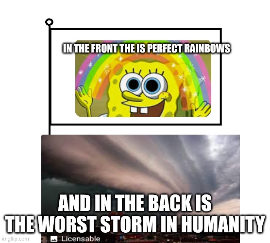 DIfferences | IN THE FRONT THE IS PERFECT RAINBOWS; AND IN THE BACK IS THE WORST STORM IN HUMANITY | image tagged in national flag | made w/ Imgflip meme maker