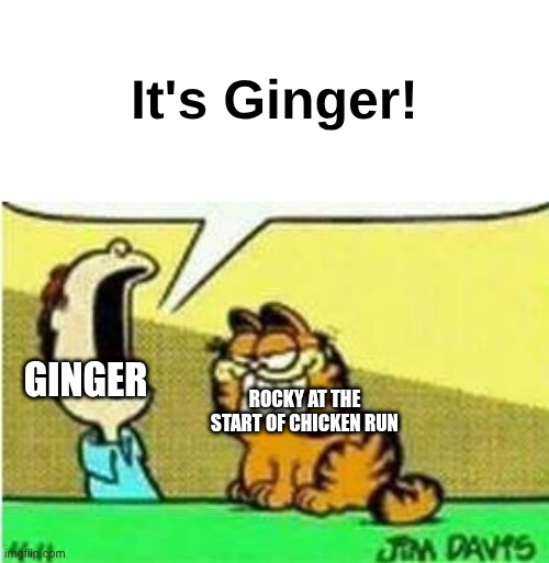 John Yelling at Garfield | It's Ginger! GINGER; ROCKY AT THE START OF CHICKEN RUN | image tagged in john yelling at garfield | made w/ Imgflip meme maker