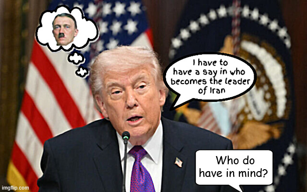 Who's the next leader of Iran | Who do have in mind? | image tagged in who's the next leader of iran,trump gets to pick leader,adolf hitler,trump for leader of iran | made w/ Imgflip meme maker