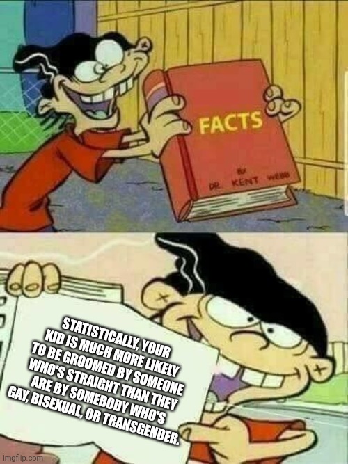 I wonder how much backlash from conservatives on this stream that I'll get from this? | STATISTICALLY, YOUR KID IS MUCH MORE LIKELY TO BE GROOMED BY SOMEONE WHO'S STRAIGHT THAN THEY ARE BY SOMEBODY WHO'S GAY, BISEXUAL, OR TRANSGENDER. | image tagged in lgbtq,gay,bisexual,transgender,heterosexual,homosexual | made w/ Imgflip meme maker