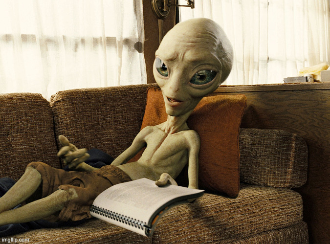 Paul The Alien | image tagged in alien,sofa,paul | made w/ Imgflip meme maker