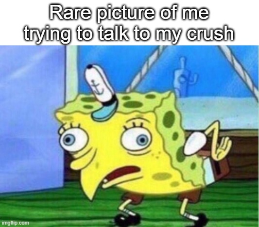 Just dont know what to say around her lol | Rare picture of me trying to talk to my crush | image tagged in memes,mocking spongebob,school,crush | made w/ Imgflip meme maker