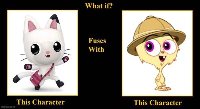 Pandy Paws Fuses With Fuzzy Snuggums | image tagged in blank fusion meme,spliced,fuzzy snuggums,gabbys dollhouse,pandy paws,small | made w/ Imgflip meme maker