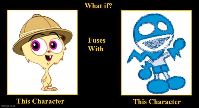 Fuzzy Snuggums Fuses With Snap White | image tagged in blank fusion meme,fuzzy snuggums,spliced,chalkzone,snap white,cute | made w/ Imgflip meme maker