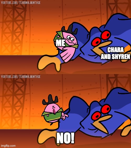 Kirbo NO | ME NO! CHARA AND SHYREN | image tagged in kirbo no | made w/ Imgflip meme maker