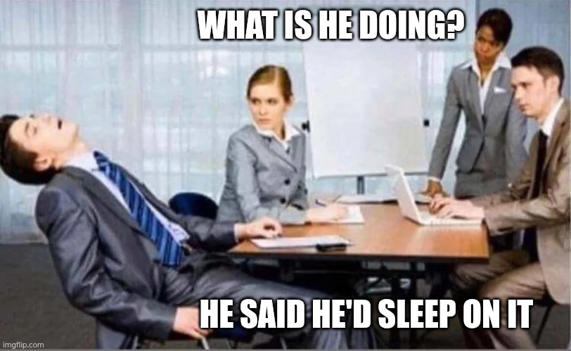 Hard Worker | WHAT IS HE DOING? HE SAID HE'D SLEEP ON IT | image tagged in hard worker | made w/ Imgflip meme maker