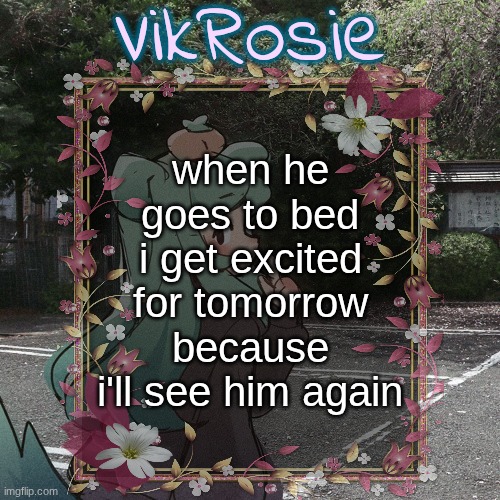Rose's Tanger Temp | when he goes to bed i get excited for tomorrow because i'll see him again | image tagged in rose's tanger temp | made w/ Imgflip meme maker