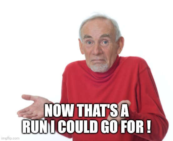 Guess I'll die  | NOW THAT'S A RUN I COULD GO FOR ! | image tagged in guess i'll die | made w/ Imgflip meme maker
