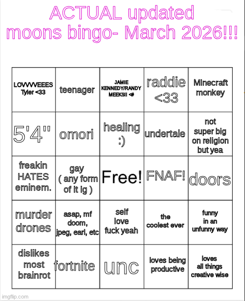 moons bingo March 2026 Blank Meme Template