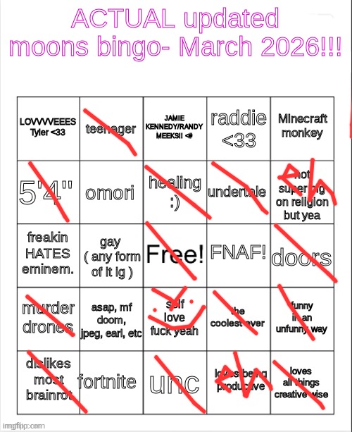 moons bingo March 2026 | image tagged in moons bingo march 2026,eh means kind of | made w/ Imgflip meme maker