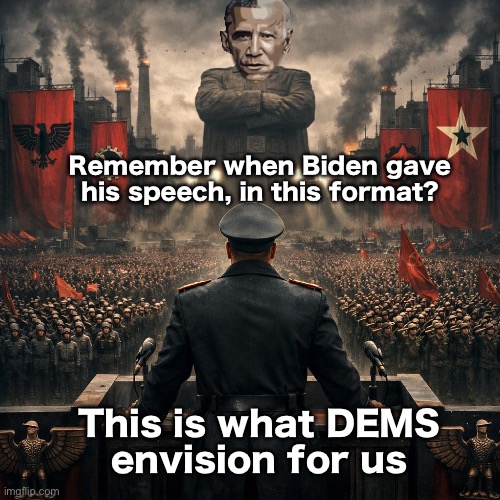 Their PROJECTION imagines this is Trump.  We know it's their inner dream | Remember when Biden gave
his speech, in this format? This is what DEMS
envision for us | image tagged in memes,authoritarian demonrats,dems say they will lock up maga,i say fcvk you evil dumbocrats,fjb voters kissmyass | made w/ Imgflip meme maker