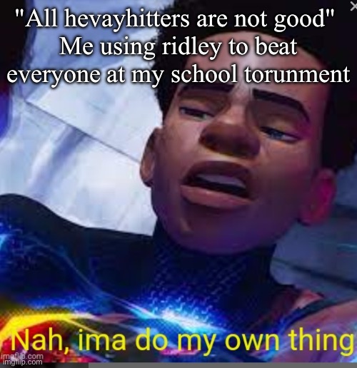 Nah, ima do my own thing | "All hevayhitters are not good" 
Me using ridley to beat everyone at my school torunment | image tagged in nah ima do my own thing | made w/ Imgflip meme maker