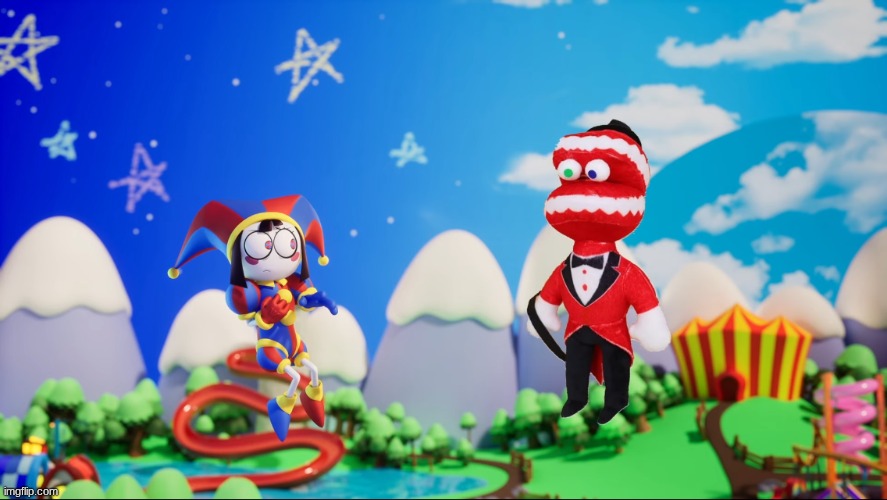 Offbrand Caine plush and Pomni | image tagged in offbrand caine plush and pomni | made w/ Imgflip meme maker