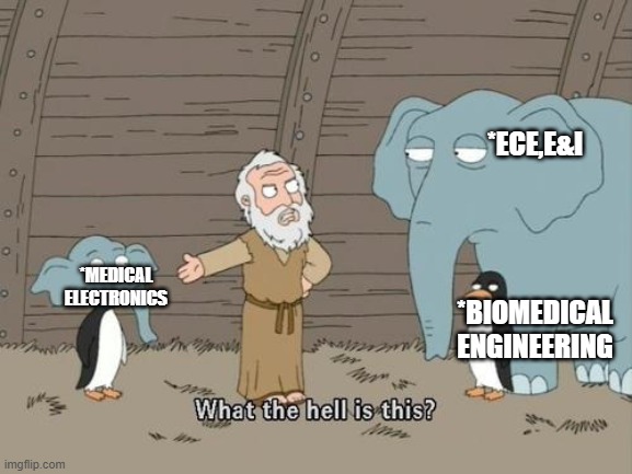 POV: MEDICAL ELECTRONICS | *ECE,E&I
‎ 
‎ 
‎ 
‎ 
*BIOMEDICAL
ENGINEERING; *MEDICAL
ELECTRONICS | image tagged in family guy penguin cross elephant | made w/ Imgflip meme maker