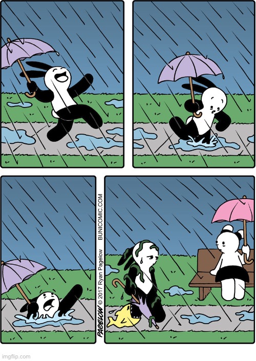 Buni Comics | image tagged in comics,buni comics,rain,umbrella,deep puddle,fish | made w/ Imgflip meme maker